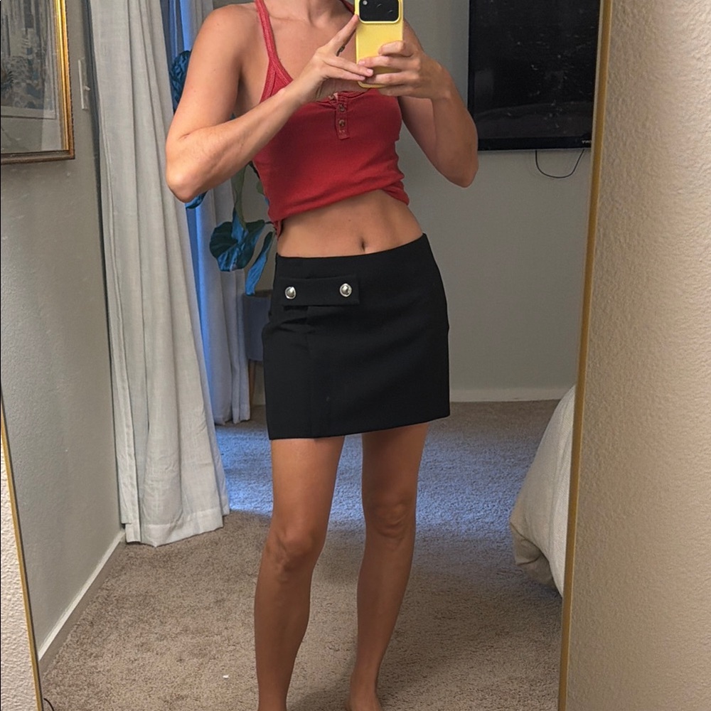 Black Mini Skirt with Front Button Detail - Women's